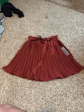 Women's Rust Pleated Tie-Waist Skirt - Haute Monde - Size L